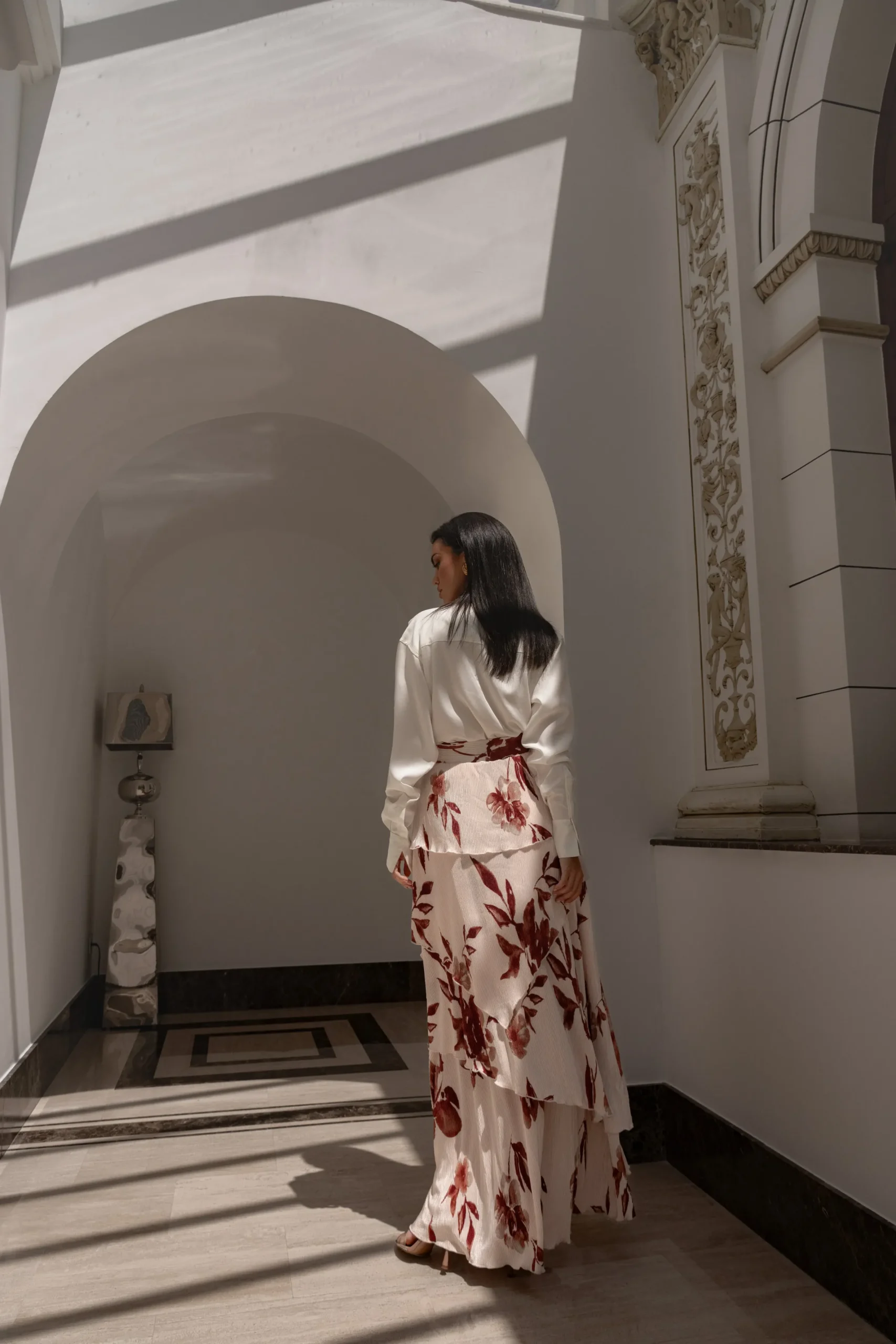 JLUXLABEL Cream Floral Kamira Tiered Skirt