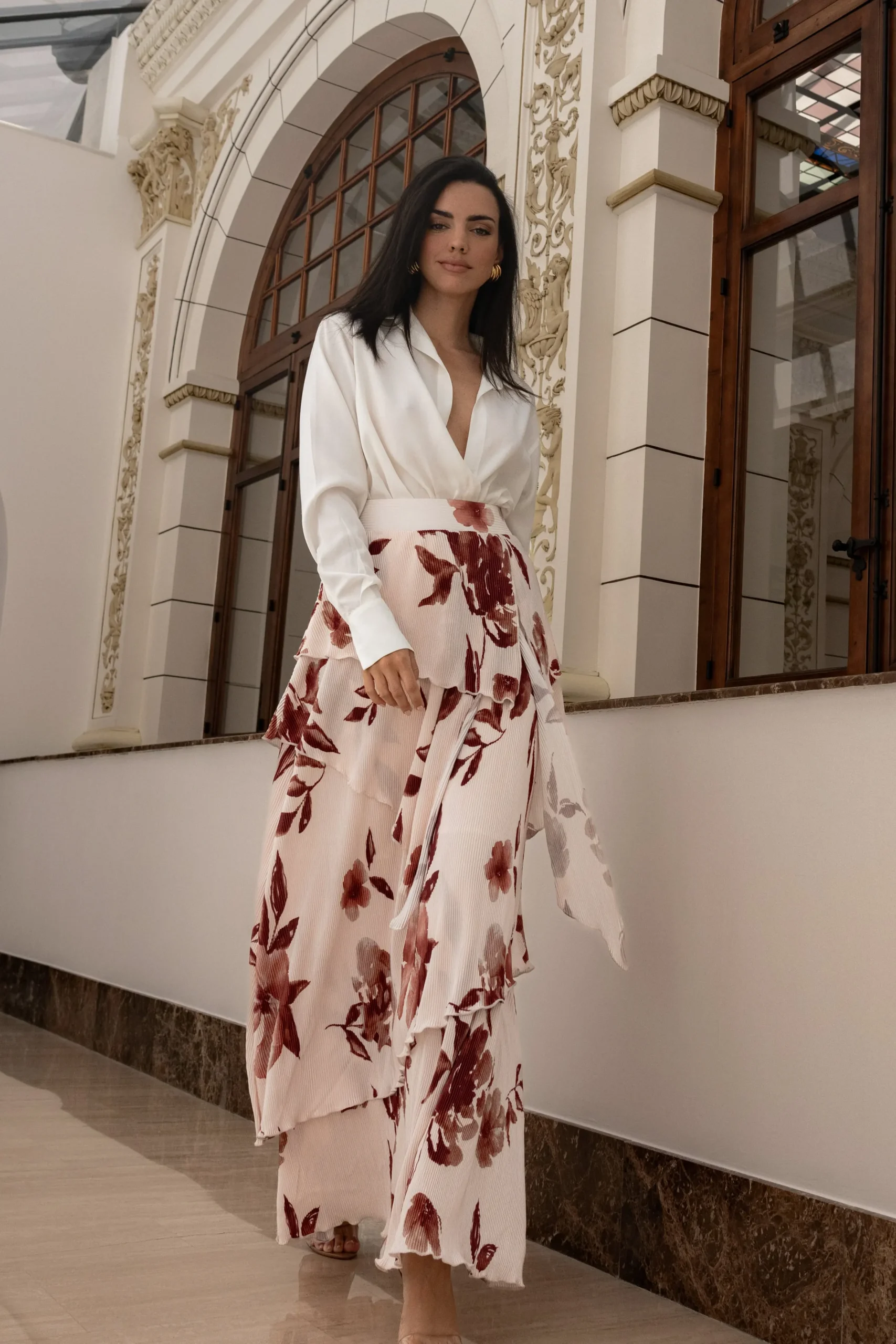 JLUXLABEL Cream Floral Kamira Tiered Skirt