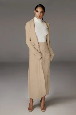 JLUXLABEL Cream Missy Cable Sweater Midi Skirt