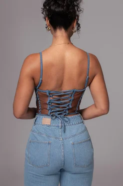 JLUXLABEL Dark Denim Illusion Mesh Bustier