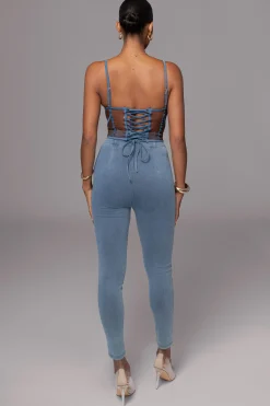 JLUXLABEL Dark Denim Illusion Mesh Bustier
