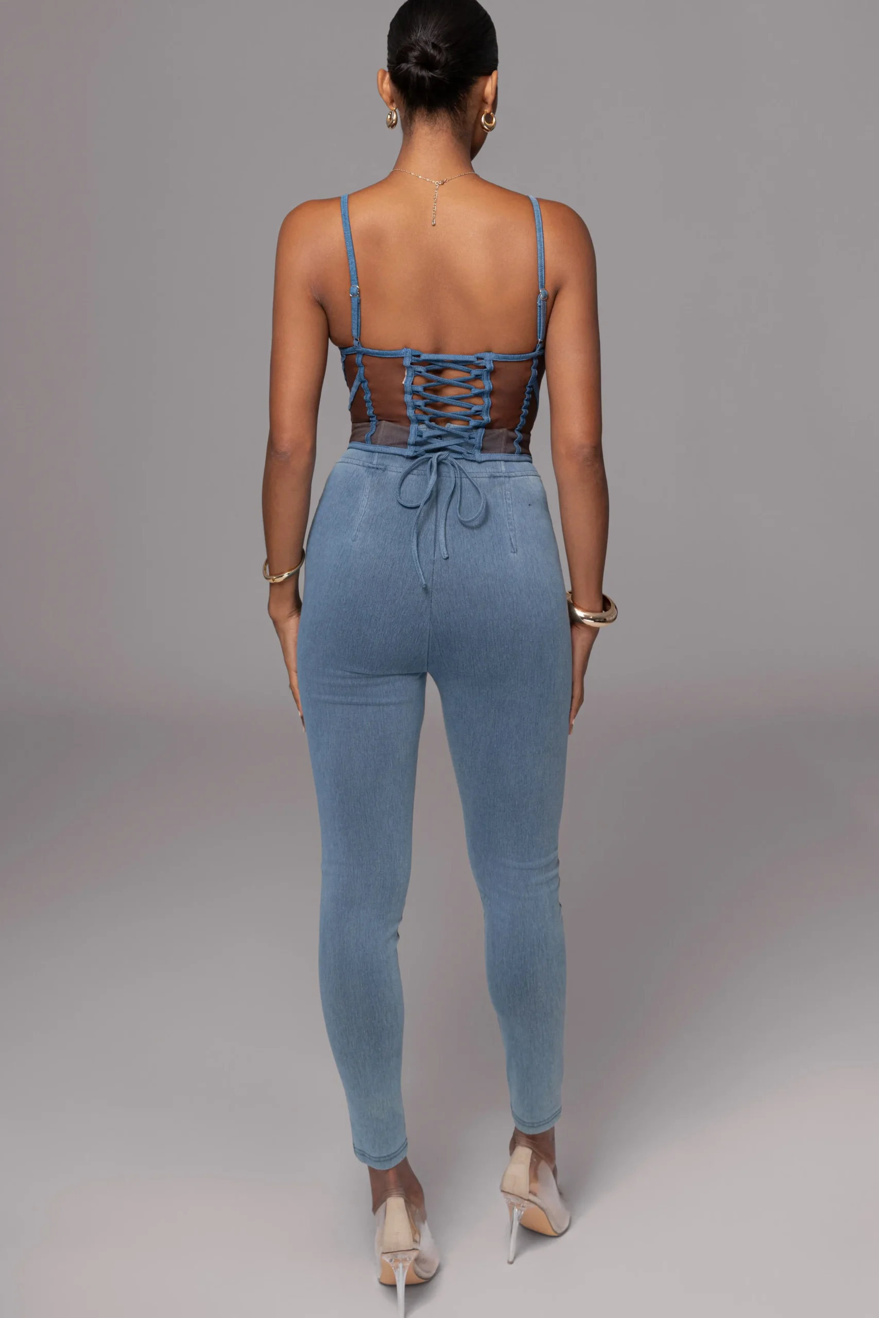 JLUXLABEL Dark Denim Illusion Mesh Bustier