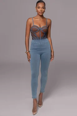 JLUXLABEL Dark Denim Illusion Mesh Bustier