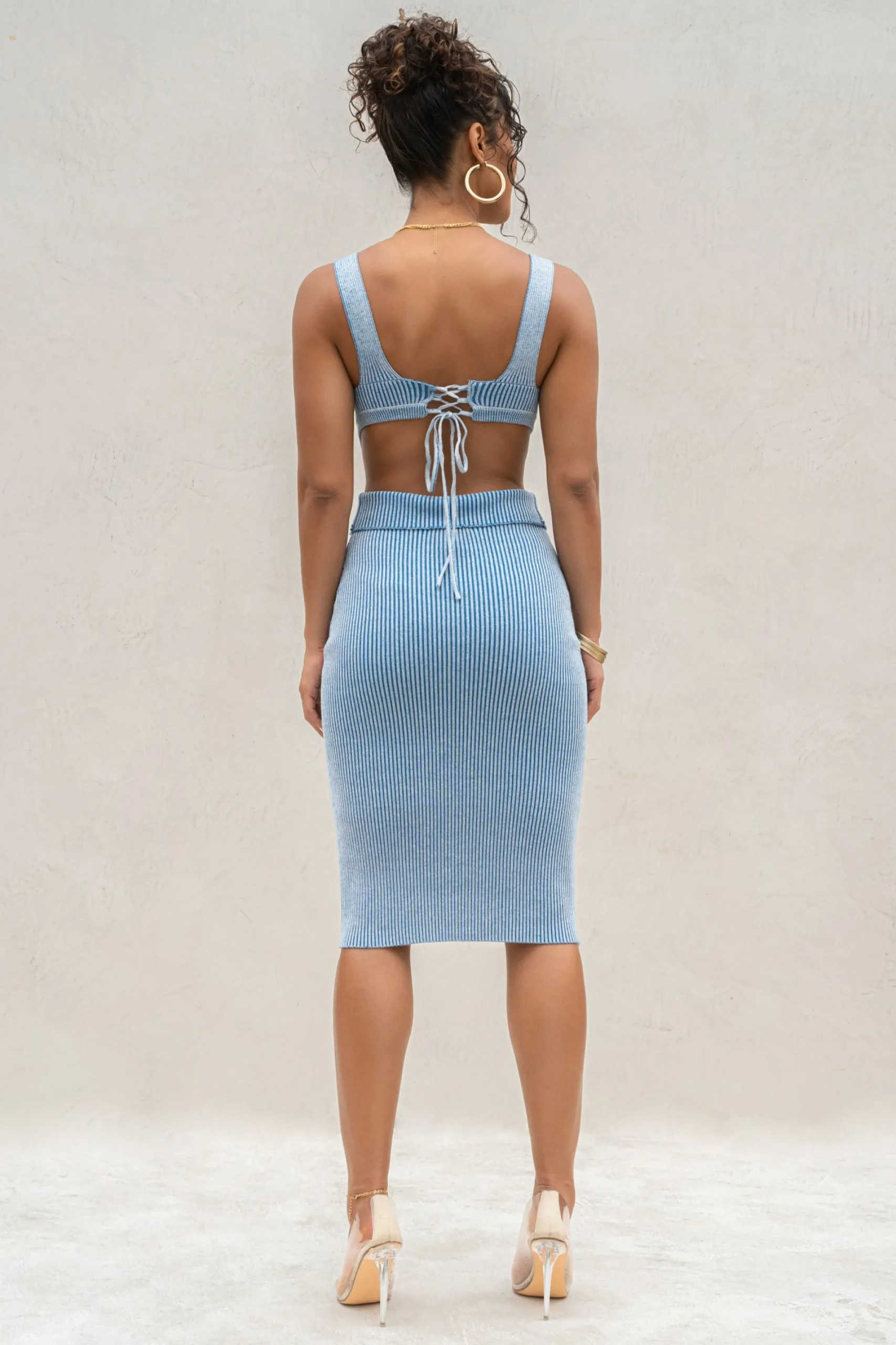 JLUXLABEL Denim/White Deana Ribbed Bodysuit