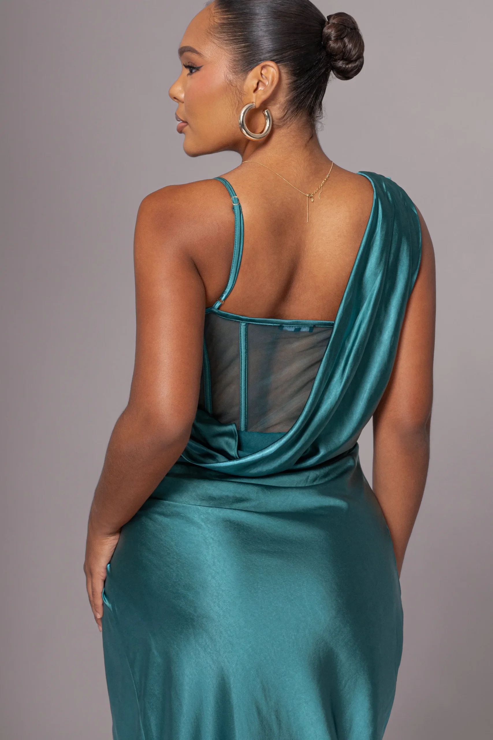JLUXLABEL Emerald Green Anastacia Drape Maxi Dress