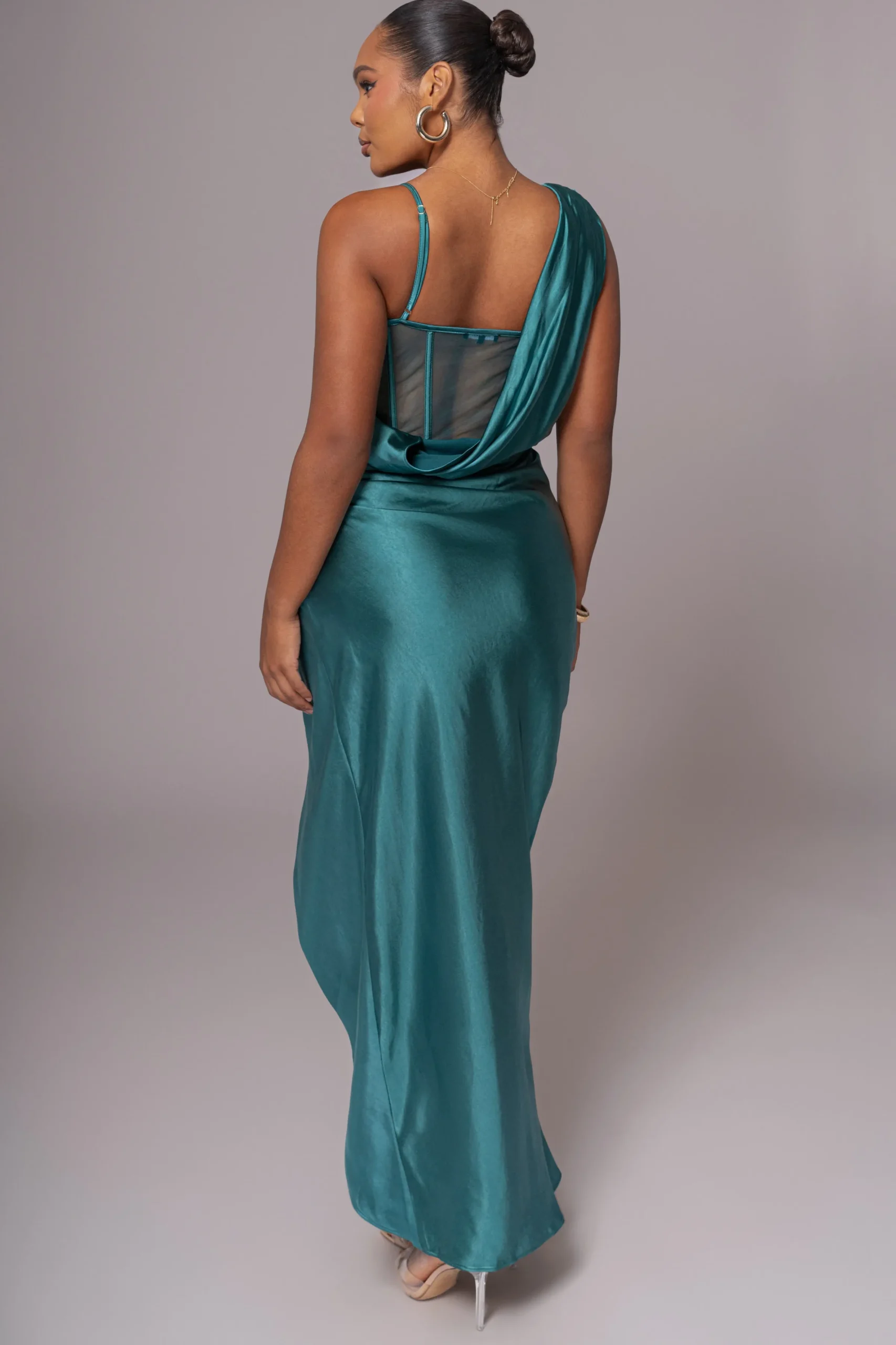 JLUXLABEL Emerald Green Anastacia Drape Maxi Dress