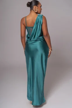 JLUXLABEL Emerald Green Anastacia Drape Maxi Dress