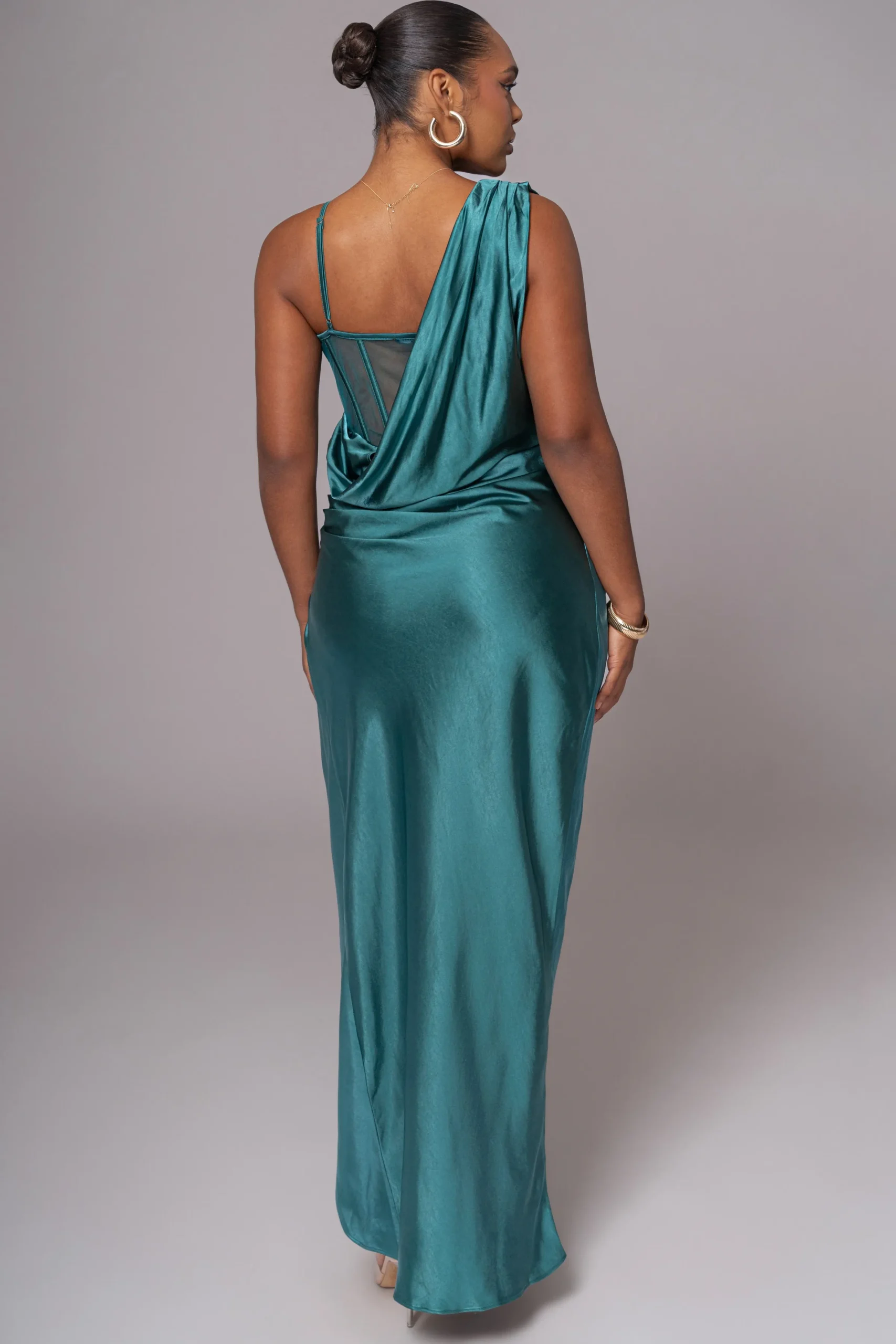 JLUXLABEL Emerald Green Anastacia Drape Maxi Dress