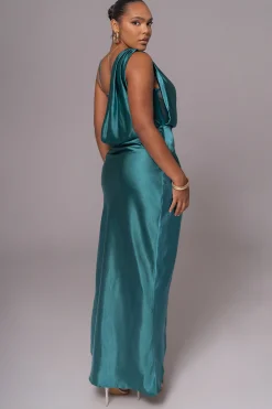 JLUXLABEL Emerald Green Anastacia Drape Maxi Dress