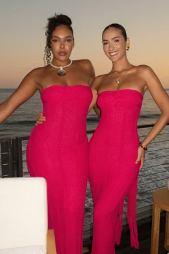 JLUXLABEL Fuchsia Blanca Strapless Maxi Dress