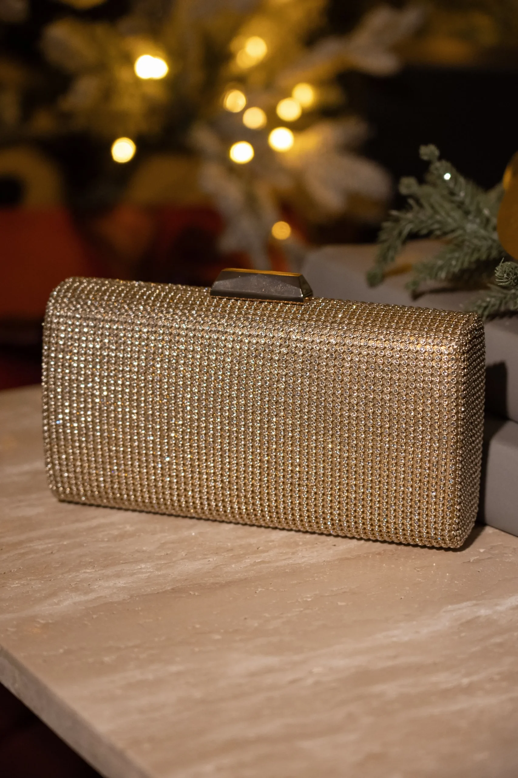 JLUXLABEL Gold Diamante Clutch Bag