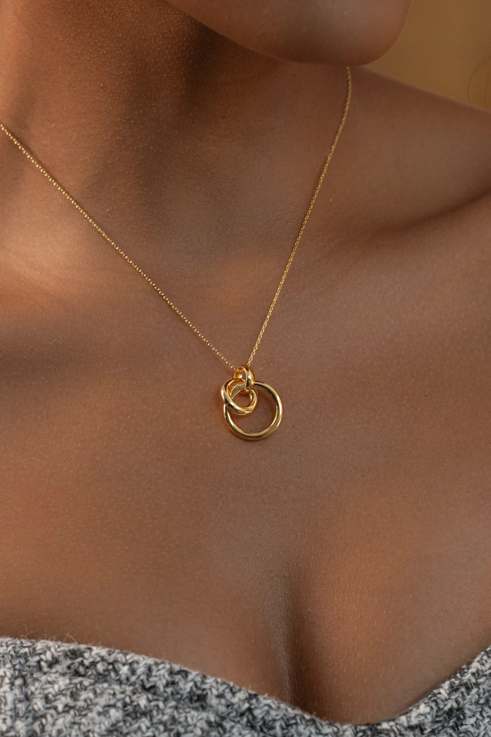 JLUXLABEL Gold Double Hoop Pendant Necklace