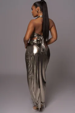 JLUXLABEL Gold METALLIC NEW AGE TWO PIECE SKIRT SET