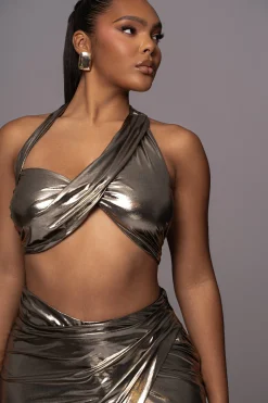 JLUXLABEL Gold METALLIC NEW AGE TWO PIECE SKIRT SET
