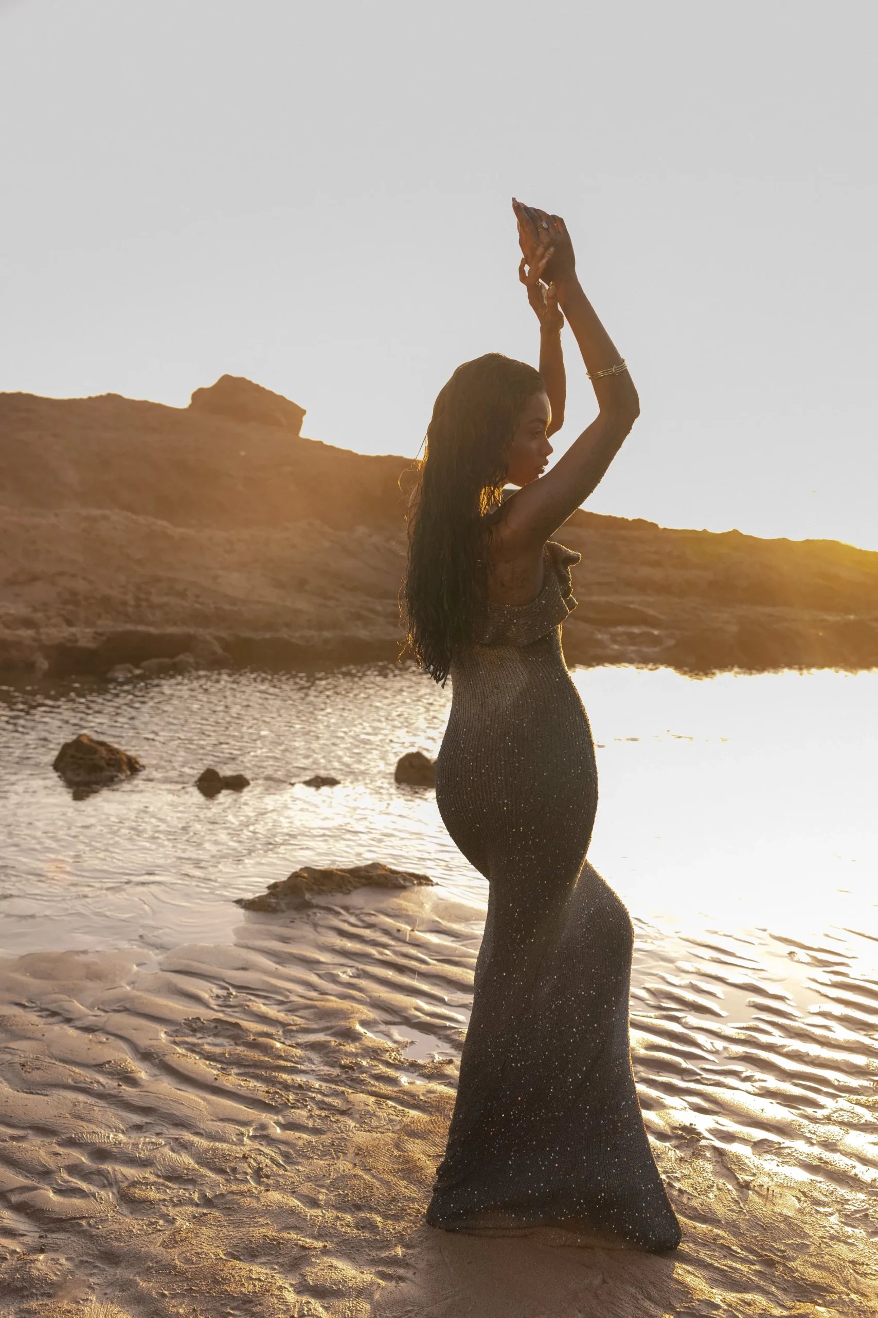 JLUXLABEL Gold Midnight Sparkle Maxi Dress