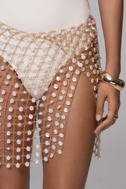 JLUXLABEL Gold Ocean Oasis Pearl Chainmail Skirt