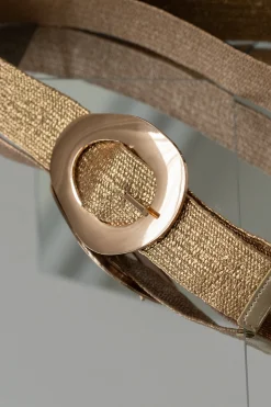 JLUXLABEL Gold Oval Buckle Woven Belt