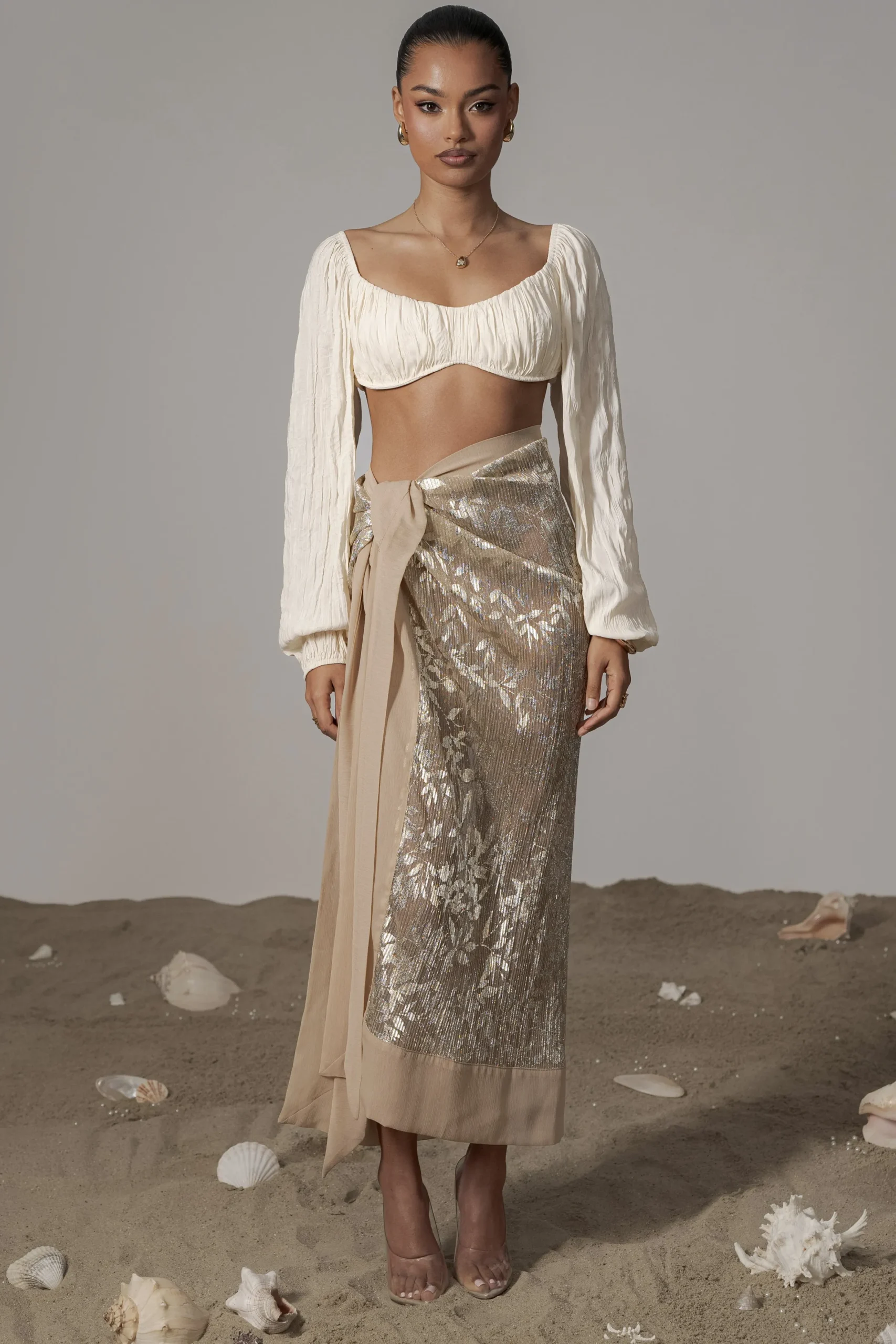 JLUXLABEL Gold Positano Printed Sarong Skirt