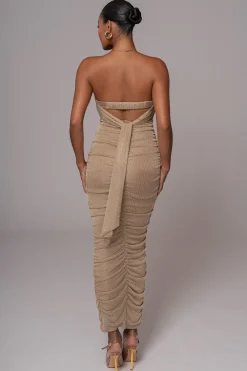 JLUXLABEL Gold Ruched Metallic Maxi Dress