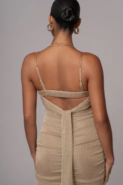 JLUXLABEL Gold Ruched Metallic Maxi Dress