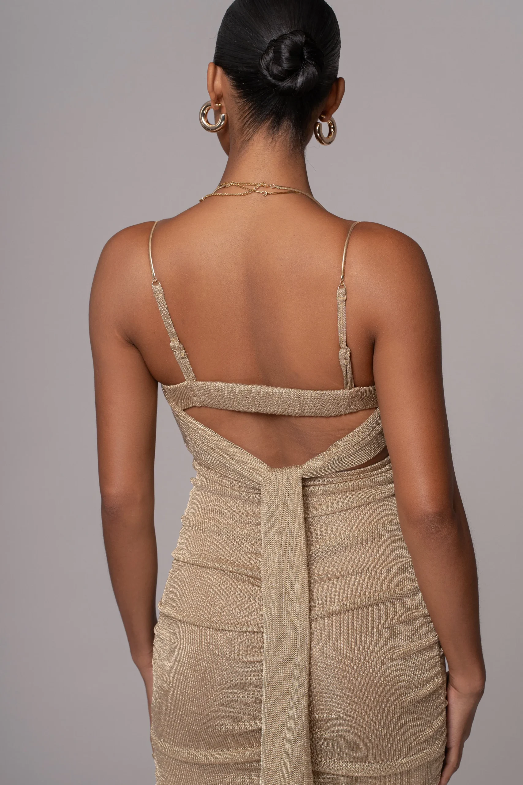 JLUXLABEL Gold Ruched Metallic Maxi Dress