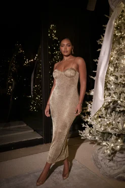 JLUXLABEL Gold Twilight Elegance Maxi Dress