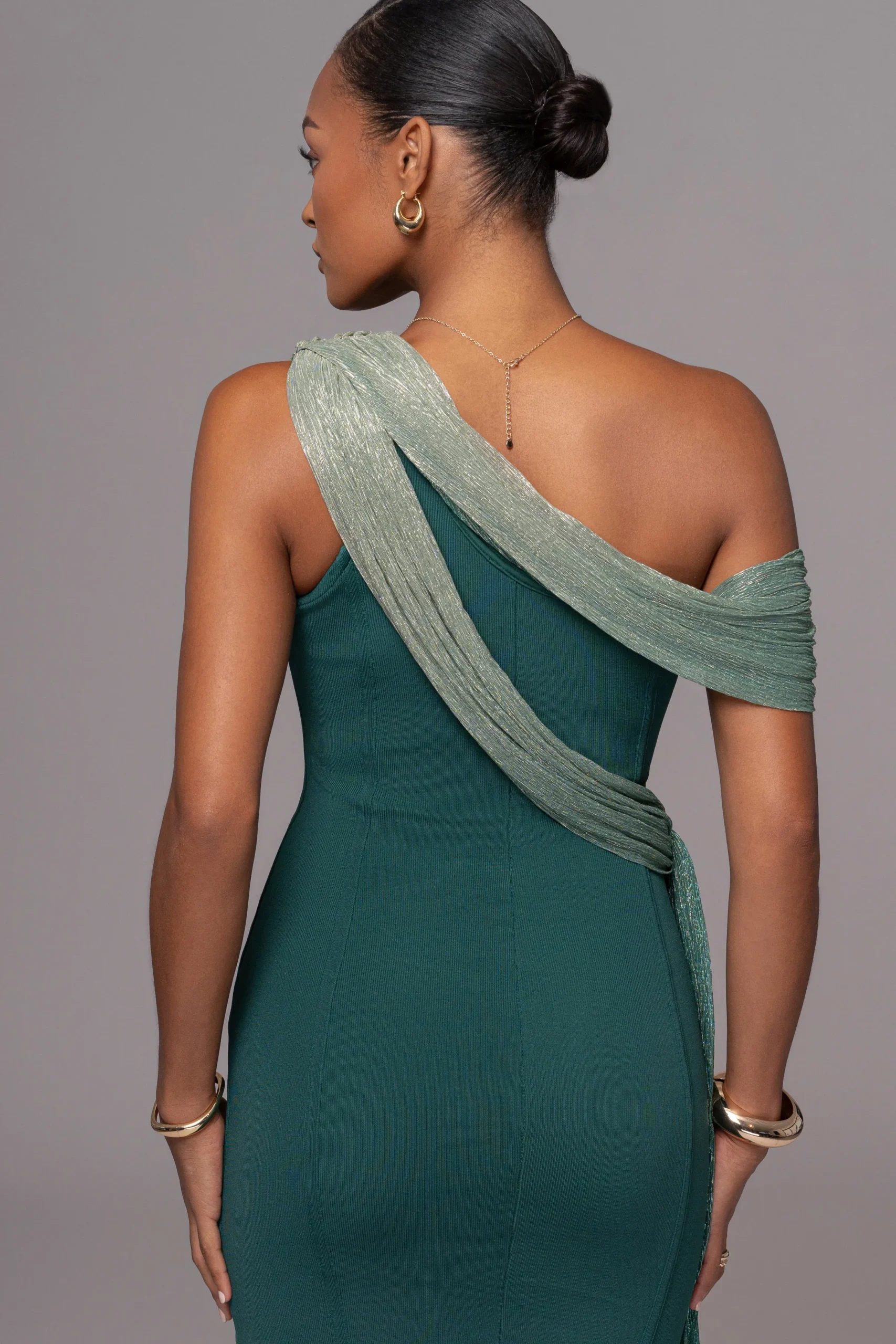 JLUXLABEL Green Asymmetric Drape Mini Dress