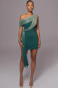 JLUXLABEL Green Asymmetric Drape Mini Dress