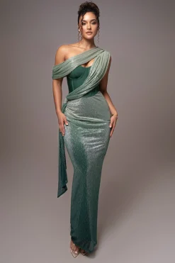 JLUXLABEL Green Celestina Draped Maxi Dress