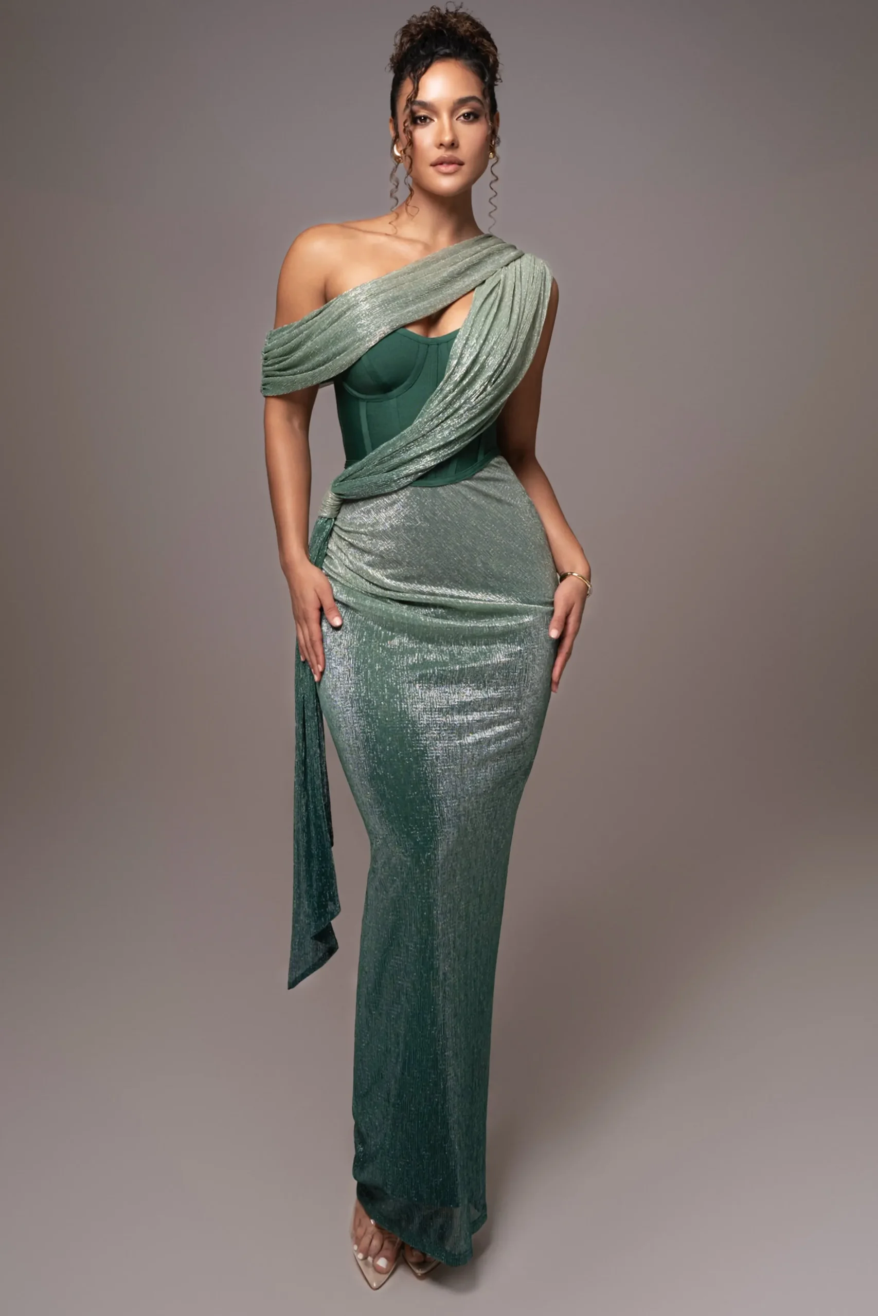 JLUXLABEL Green Celestina Draped Maxi Dress