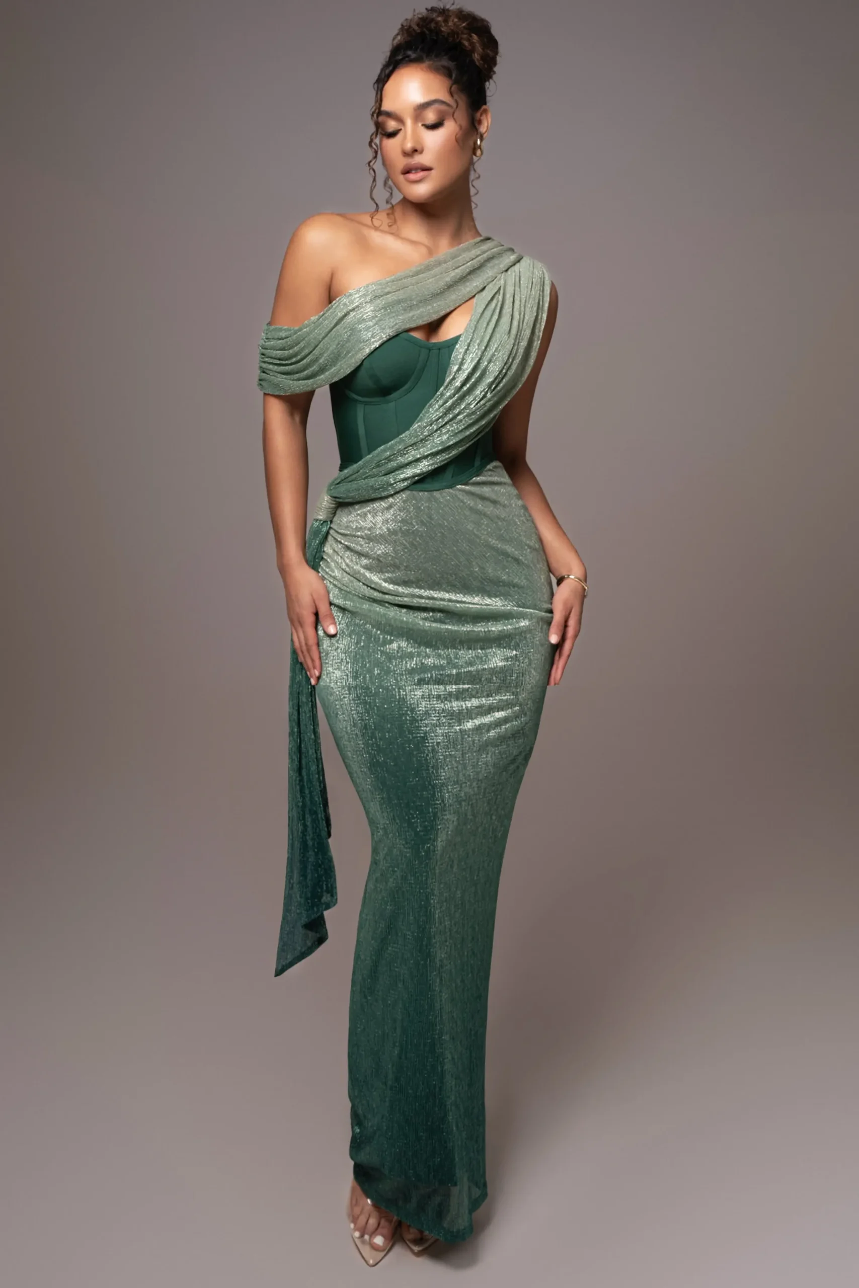 JLUXLABEL Green Celestina Draped Maxi Dress