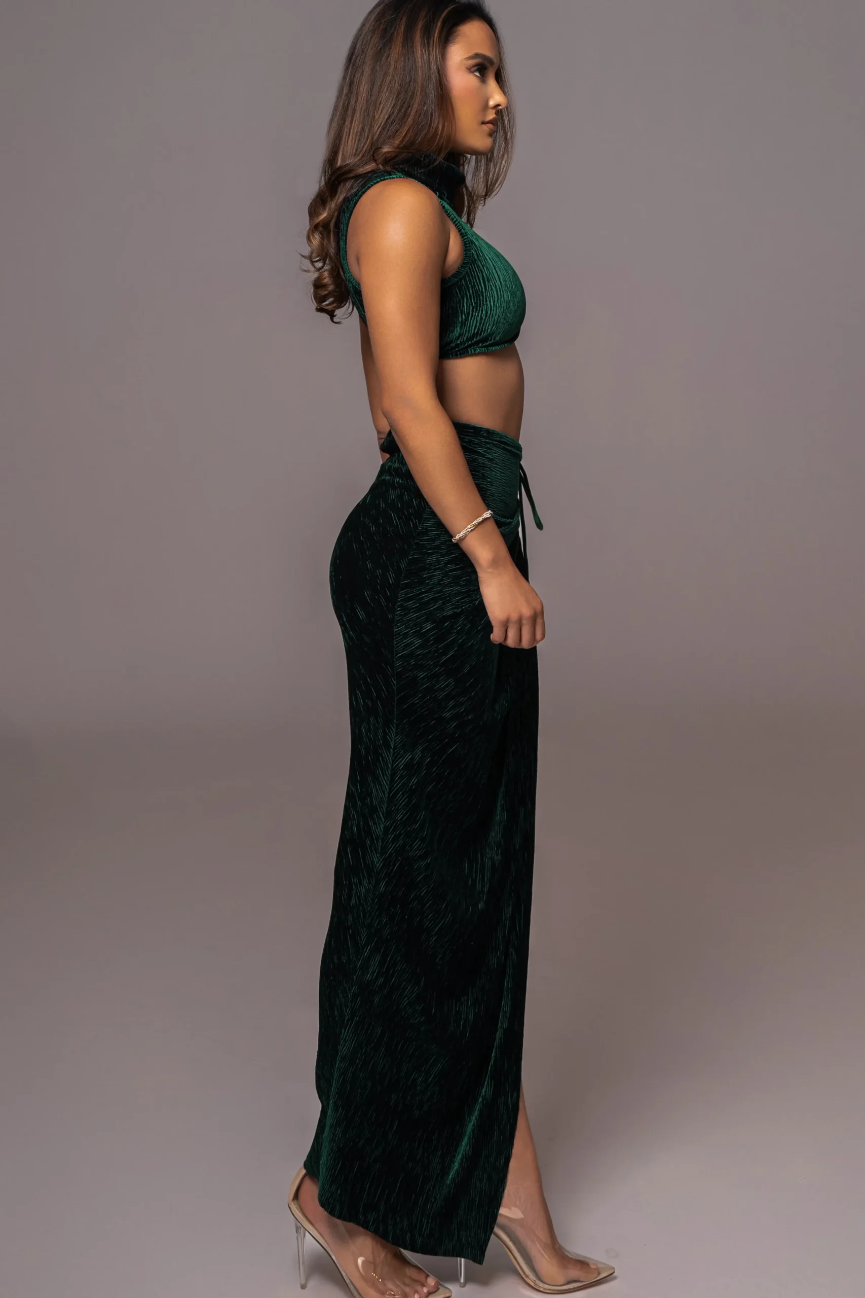 JLUXLABEL Green Chosen One Velvet Skirt Set