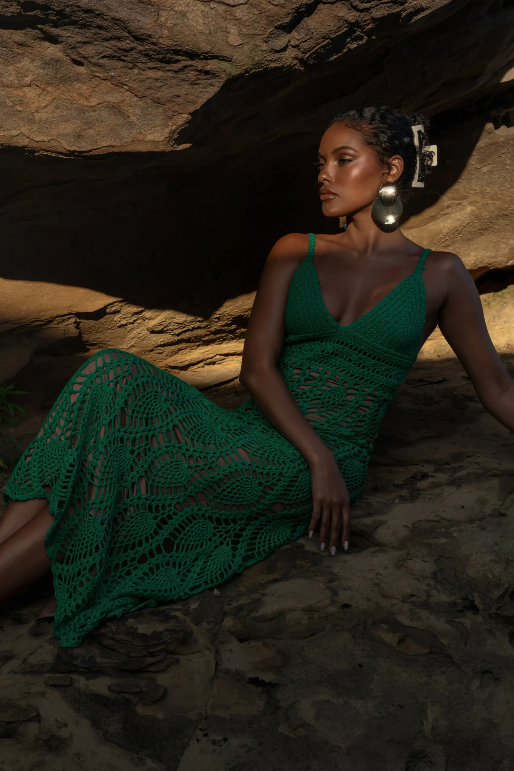 JLUXLABEL Green Great Escape Crochet Maxi Dress