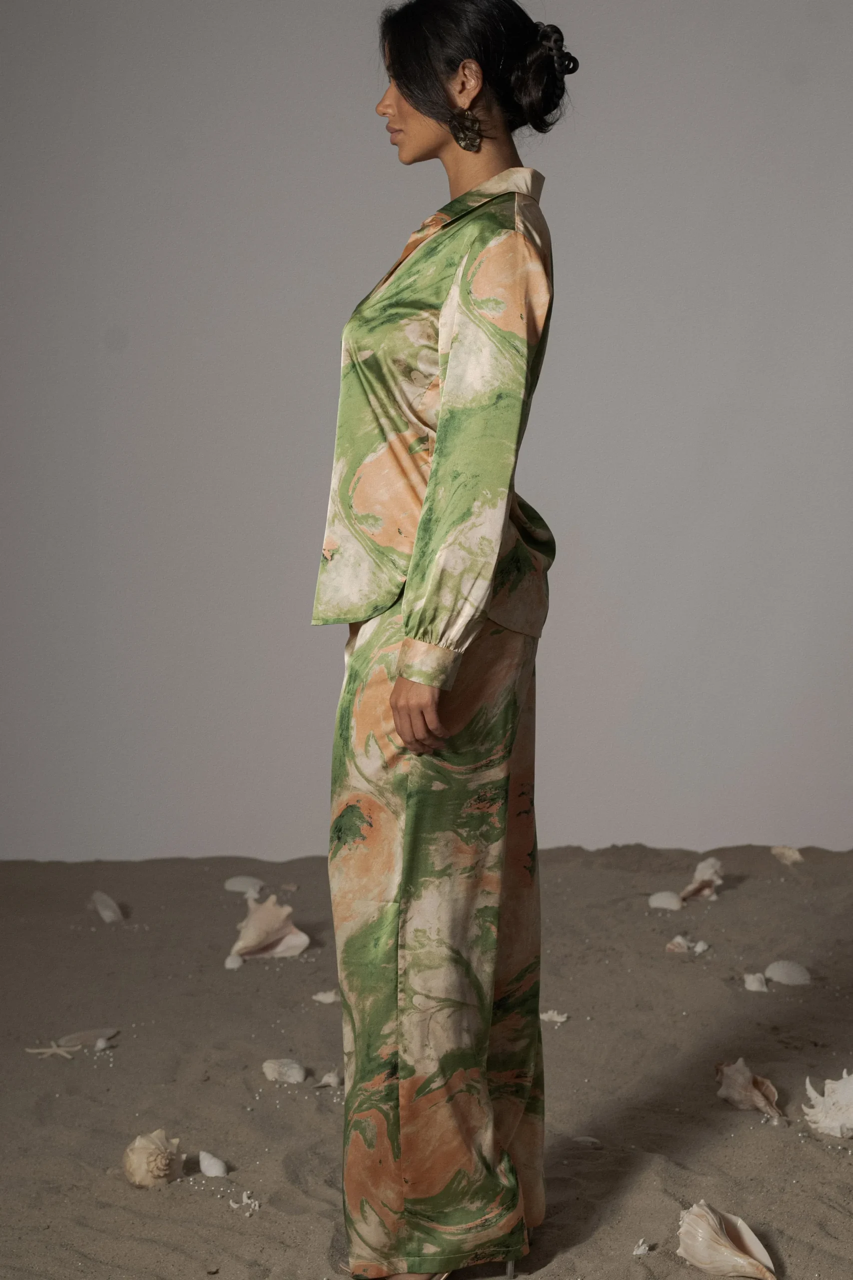 JLUXLABEL Green Hidden Gems Satin Pant Set