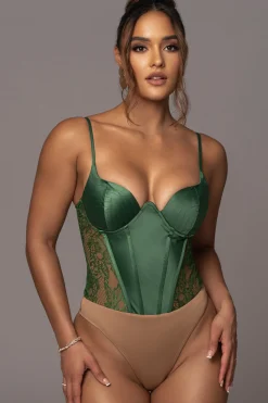 JLUXLABEL Green Incomparable Lace Bodysuit