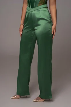 JLUXLABEL Green Joana Cutout Satin Trousers