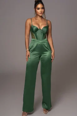 JLUXLABEL Green Joana Cutout Satin Trousers