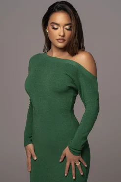 JLUXLABEL Green Night Shimmers Asymmetrical Maxi Dress