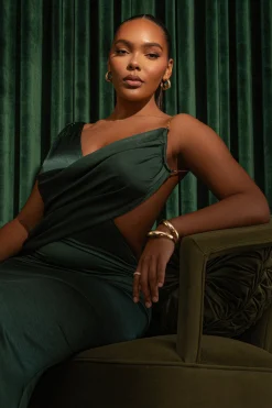 JLUXLABEL Green Satin Belle Maxi Dress