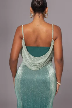 JLUXLABEL Green Shimmery Nights Maxi Dress