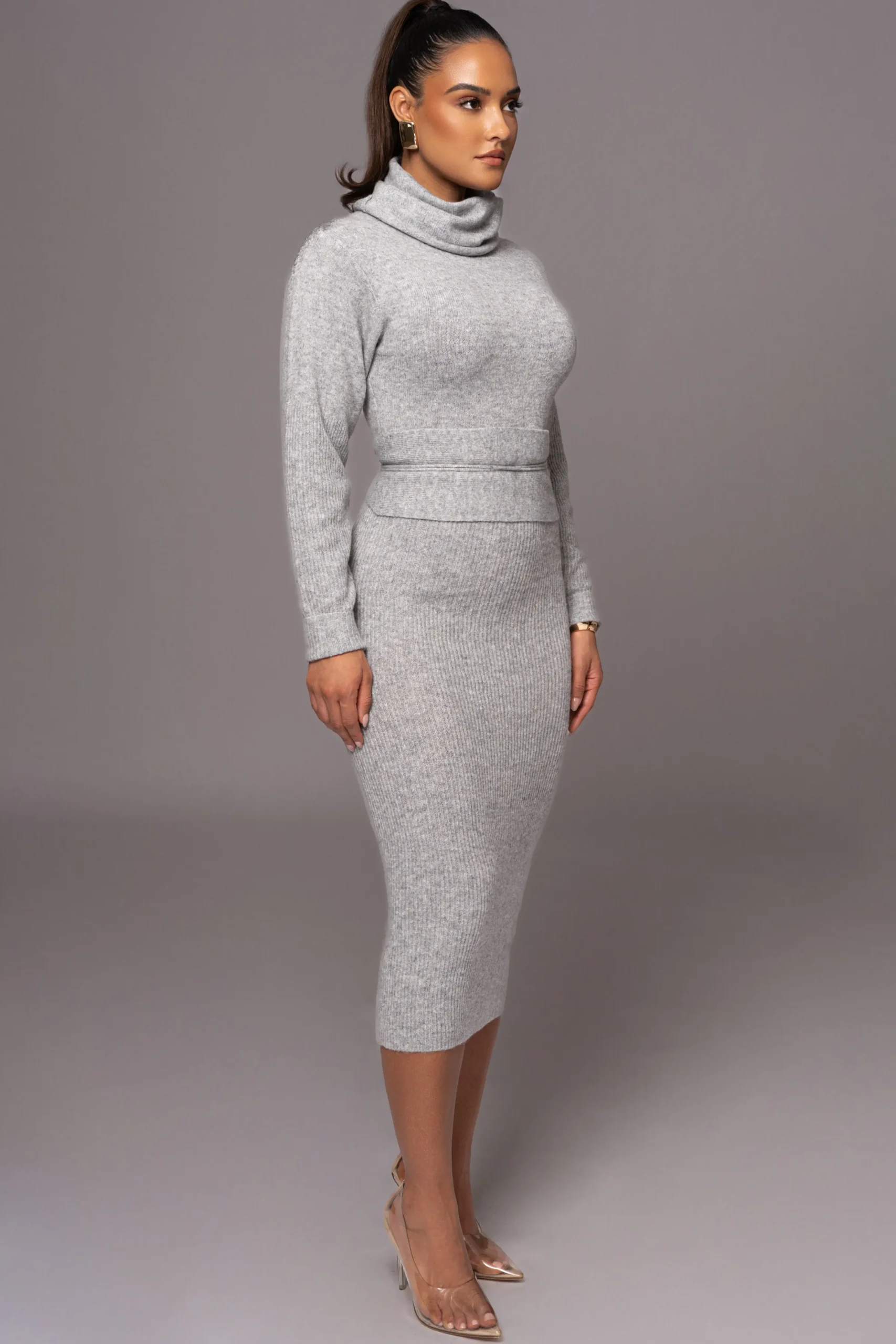 JLUXLABEL Grey Aubrey Turtleneck Sweater Dress