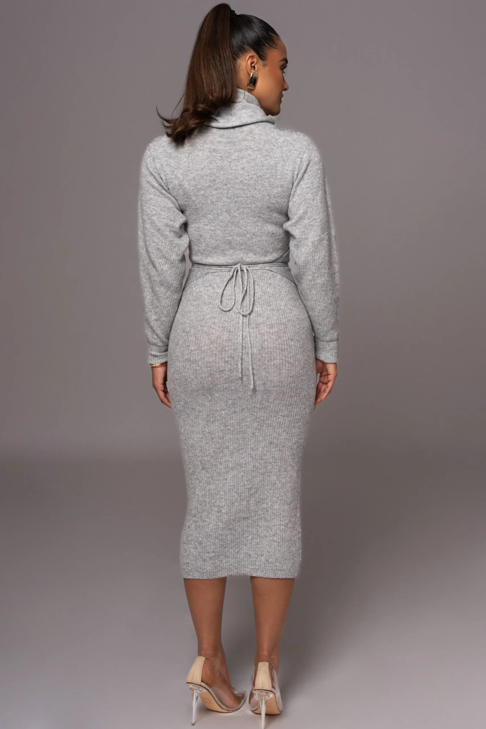 JLUXLABEL Grey Aubrey Turtleneck Sweater Dress