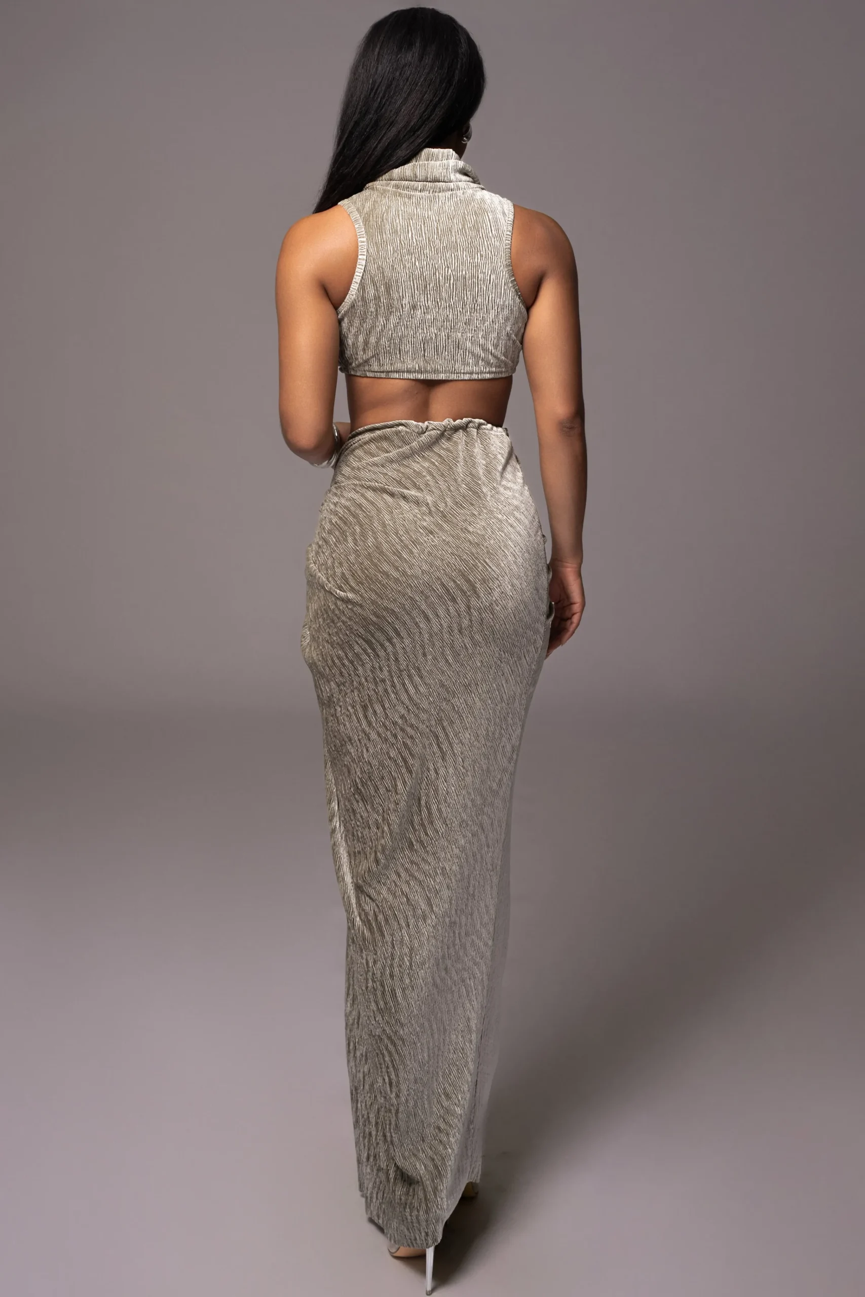 JLUXLABEL Grey Chosen One Velvet Skirt Set