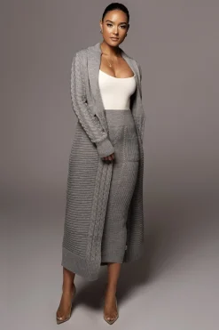 JLUXLABEL Grey Evana Cable Knit Cardigan