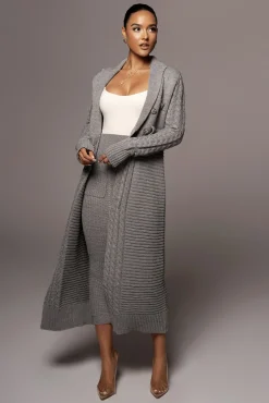 JLUXLABEL Grey Evana Cable Knit Cardigan