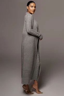 JLUXLABEL Grey Evana Cable Knit Cardigan