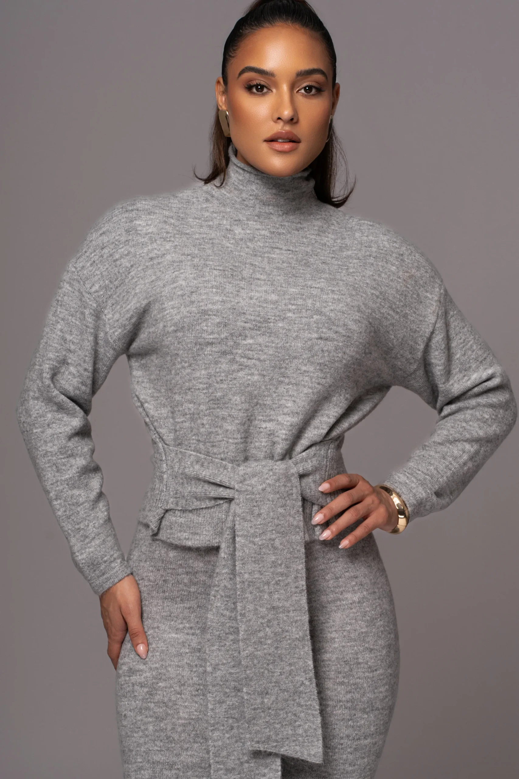 JLUXLABEL Grey Ivy Sweater Knit Pant Set