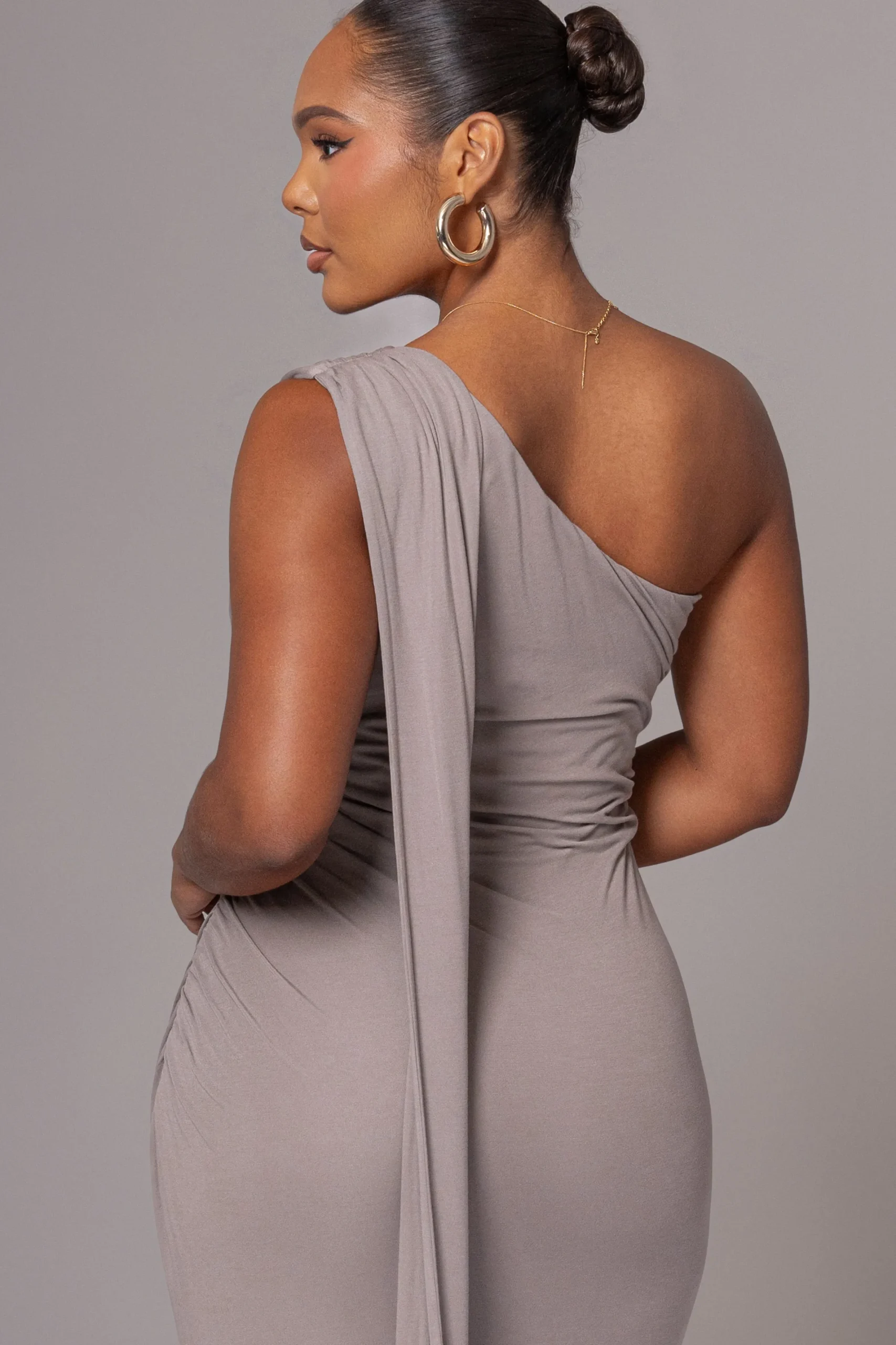 JLUXLABEL Grey Kianna Drape Maxi Dress