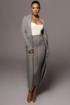 JLUXLABEL Grey Missy Cable Sweater Midi Skirt