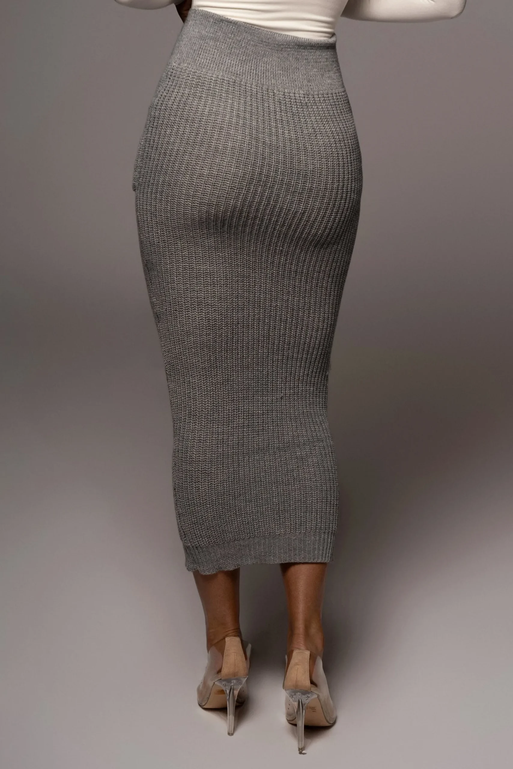 JLUXLABEL Grey Missy Cable Sweater Midi Skirt